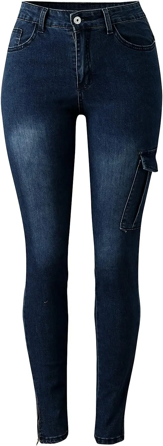 Womens High Waist Skinny Jeans Casual Double Breasted Multi Button Slim Fit Elastic Trousers Double Plus Size Pants