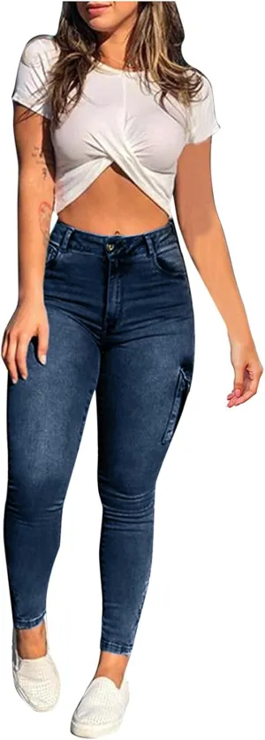 Womens High Waist Skinny Jeans Casual Double Breasted Multi Button Slim Fit Elastic Trousers Double Plus Size Pants