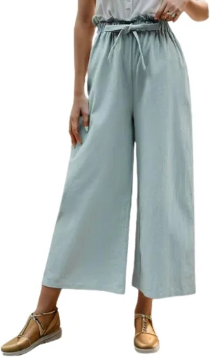 Women's High Waisted Pants Palazzo Casual Pants Wide Leg Pleated Elastic Waist Long Fashion Trousers