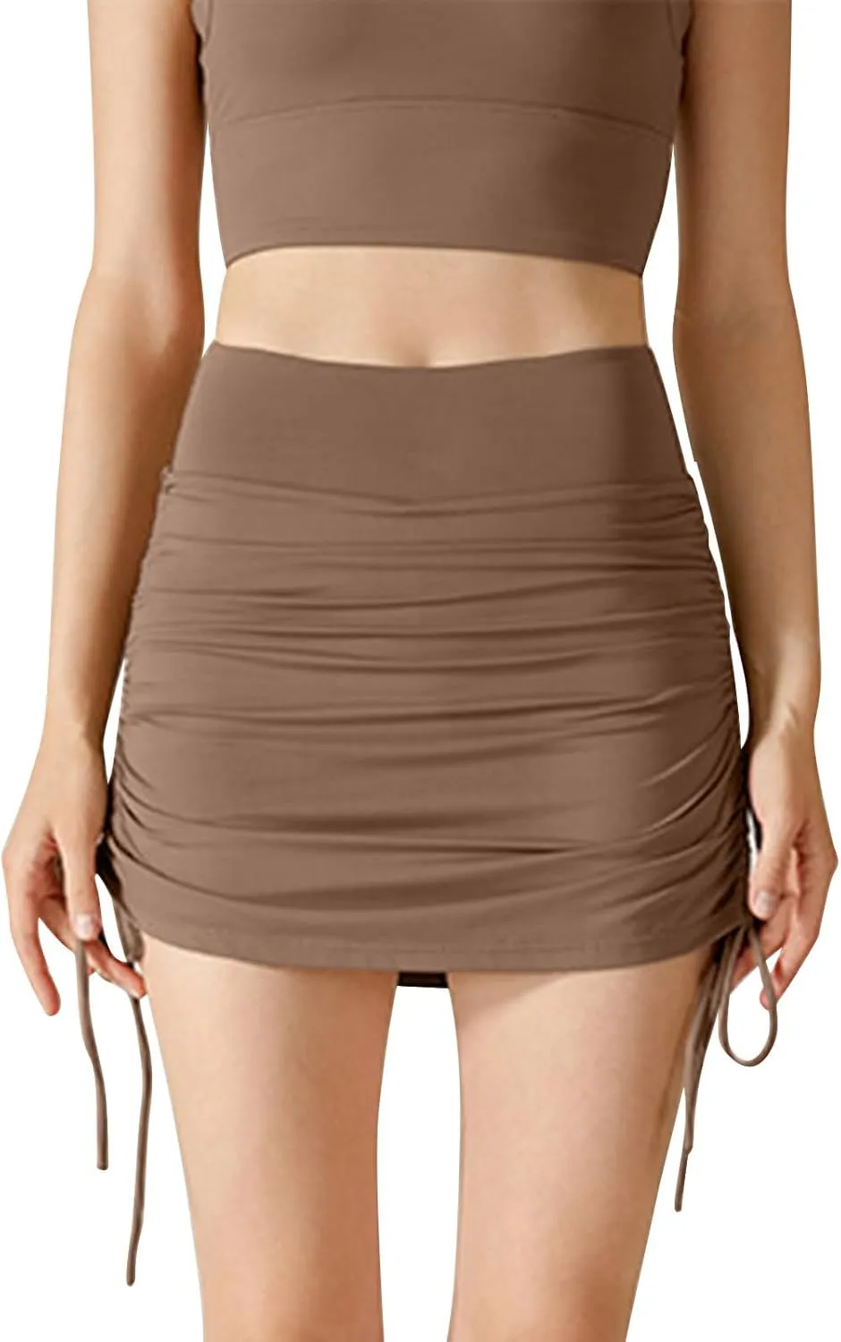 Women's High Waisted Shorts Knee Length Pleated Elastic Waist Short Pant Summer Lightweight Athletic Workout Short