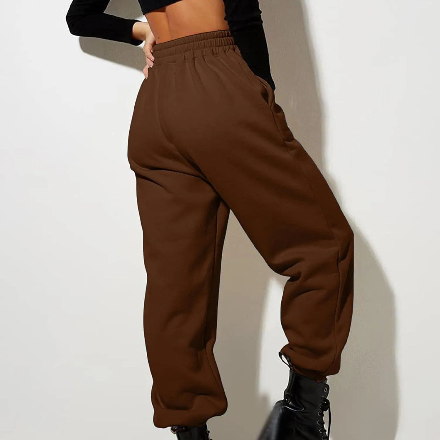 Womens High Waisted Sweatpants Workout Active Cinch Bottom Joggers Pants Mid Rise Baggy Athletic Trousers with Pocket