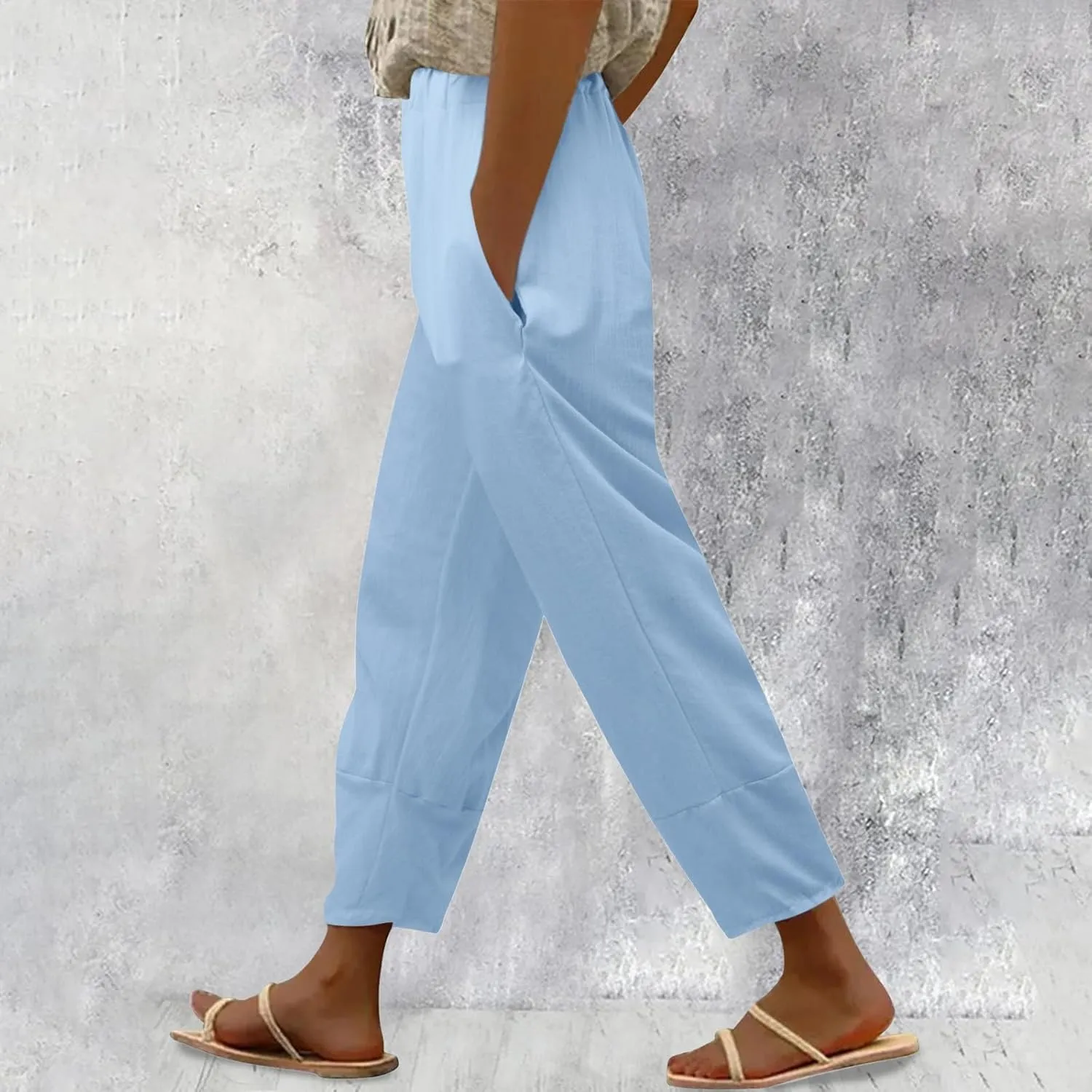 Womens Linen Blend Summer Baggy Pant Trousers Low Waist Wide Leg Plus Size Palazzo Pants Beach
