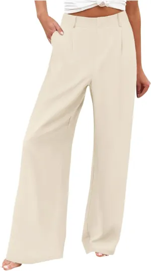 Womens Linen Blend Summer Casual Loose Palazzo Lounge Pants High Waist Stretchy Slim Fit Pants Travel