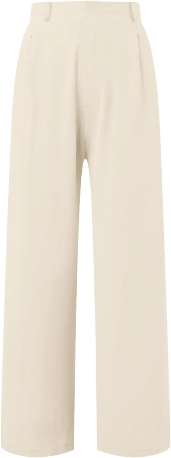 Womens Linen Blend Summer Casual Loose Palazzo Lounge Pants High Waist Stretchy Slim Fit Pants Travel