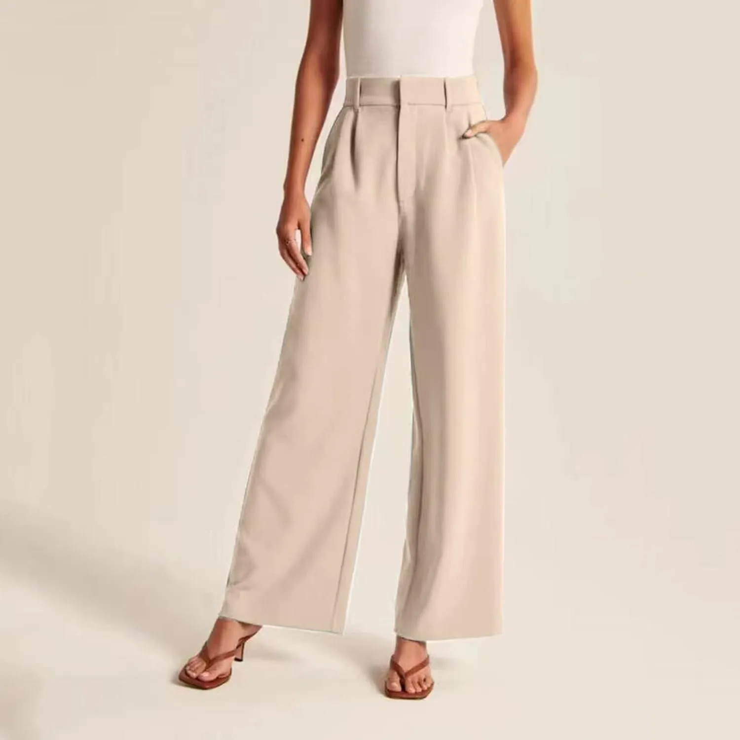Womens Linen Blend Summer Casual Loose Pant Trousers High Waist Straight Slim Fit Pants Travel