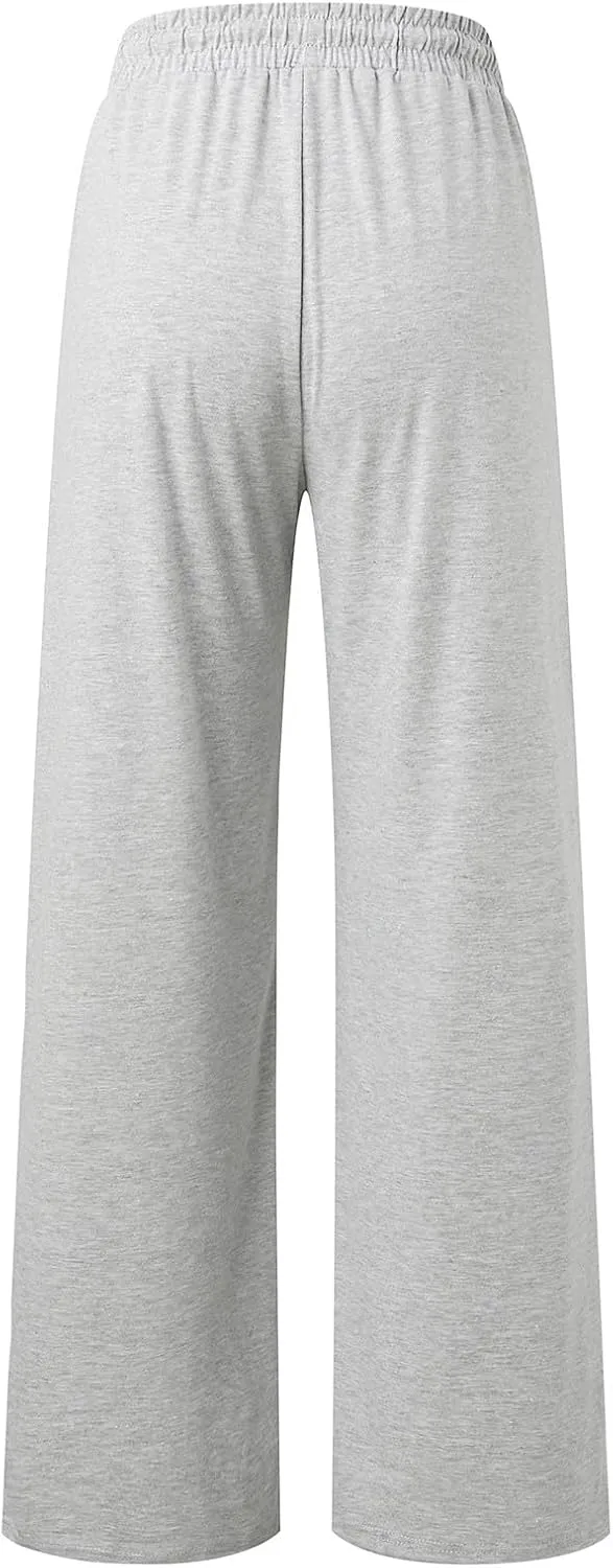 Women's Linen Blend Summer Flowy Palazzo Pants Elastic Waist Bootcut Plus Size Pant Trousers Travel