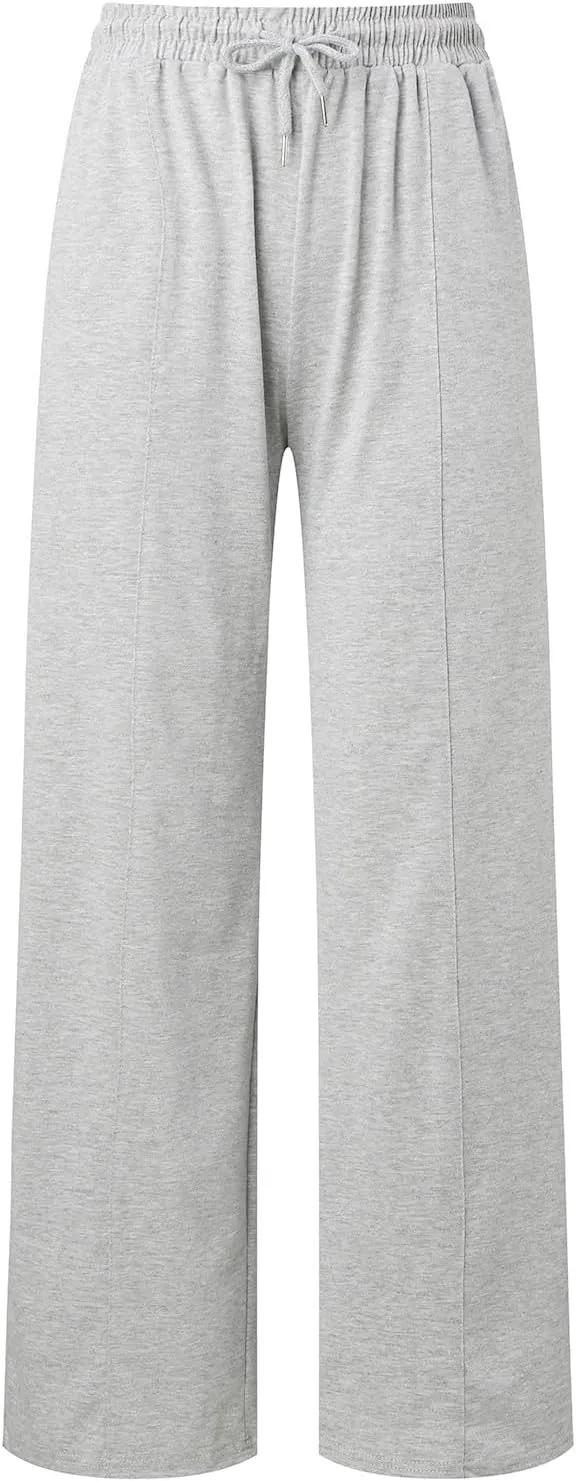 Women's Linen Blend Summer Flowy Palazzo Pants Elastic Waist Bootcut Plus Size Pant Trousers Travel