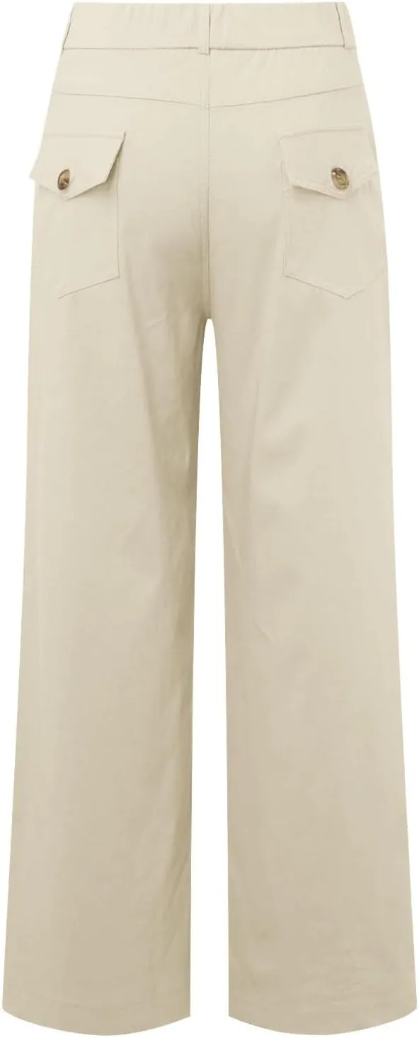 Women's Linen Blend Summer Pull On Palazzo Lounge Pants High Waist Wide Leg Slim-Fit Pant Trousers Work Business