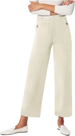 Women's Linen Blend Summer Pull On Palazzo Lounge Pants High Waist Wide Leg Slim-Fit Pant Trousers Work Business