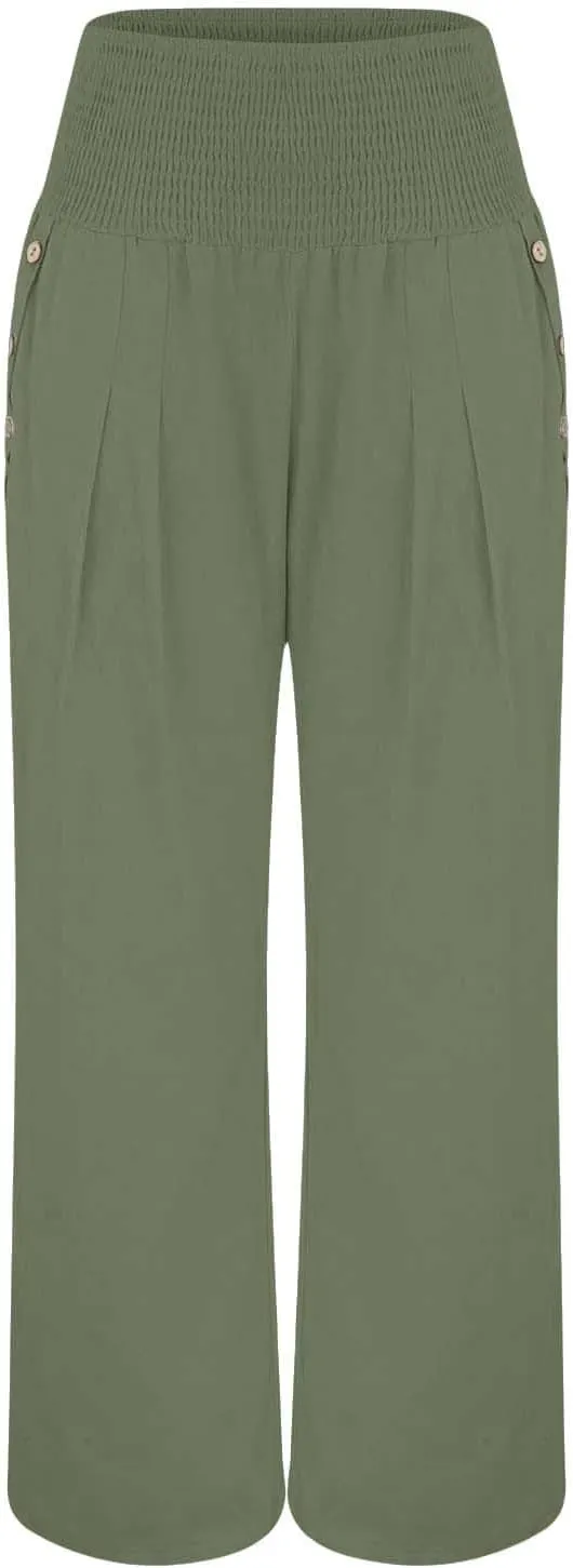 Womens Linen Blend Summer Y2K Streetwear Palazzo Lounge Pants Elastic Waisted Long Lounge Slim-Fit Pant