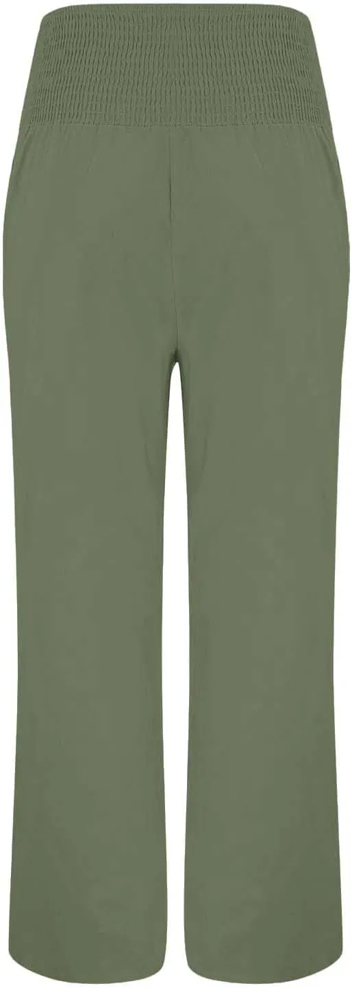 Womens Linen Blend Summer Y2K Streetwear Palazzo Lounge Pants Elastic Waisted Long Lounge Slim-Fit Pant