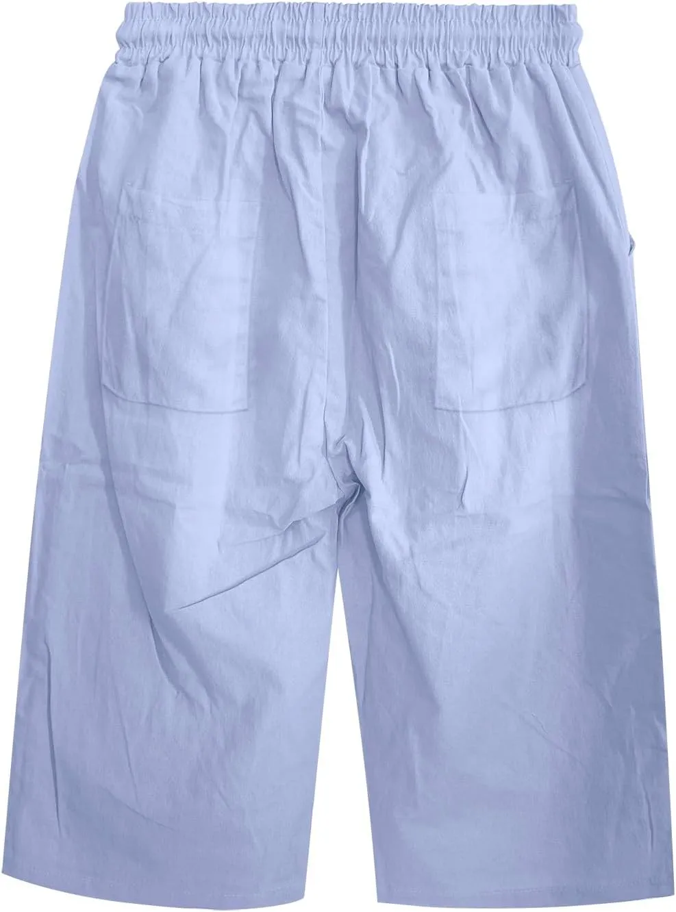 Women's Linen Capri Summer Striped Printed Causal Bermuda Elastic Waist Pants Plus Size Workout Lounge Beach Shorts