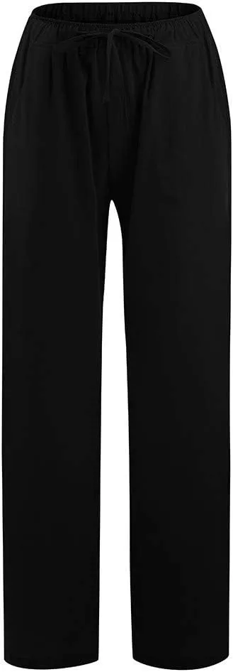 Womens Linen Pants 2025 Casual High Waist Wide Leg Trousers Summer Lightweight Loose Beach Palazzo with Pockets