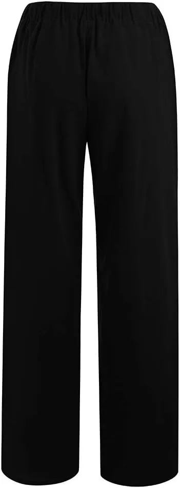 Womens Linen Pants 2025 Casual High Waist Wide Leg Trousers Summer Lightweight Loose Beach Palazzo with Pockets