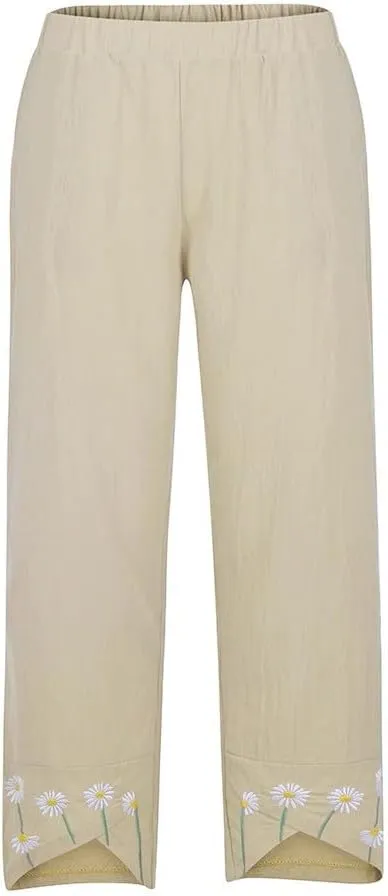Womens Linen Pants 2025 Summer Casual Loose Waist Long Solid Cotton Pants Cotton Linen Lounge Beach Summer Pants