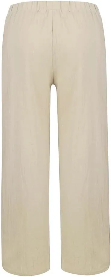 Womens Linen Pants 2025 Summer Casual Loose Waist Long Solid Cotton Pants Cotton Linen Lounge Beach Summer Pants