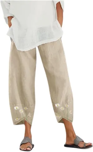 Womens Linen Pants 2025 Summer Casual Loose Waist Long Solid Cotton Pants Cotton Linen Lounge Beach Summer Pants