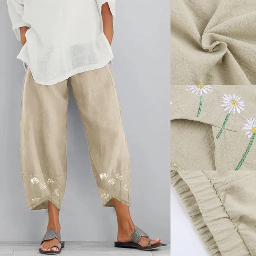 Womens Linen Pants 2025 Summer Casual Loose Waist Long Solid Cotton Pants Cotton Linen Lounge Beach Summer Pants