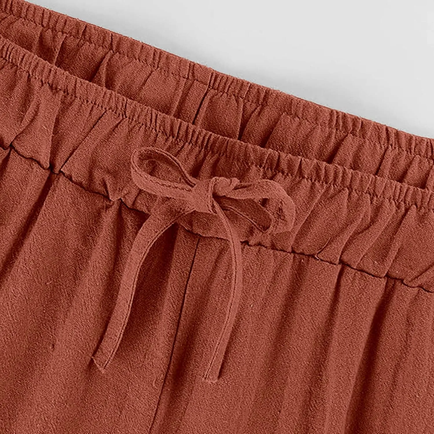 Womens Linen Pants Casual 2025 Summer High Waisted Drawstring Lounge Trouser Beach Straight Wide Leg Palazzo Jogger