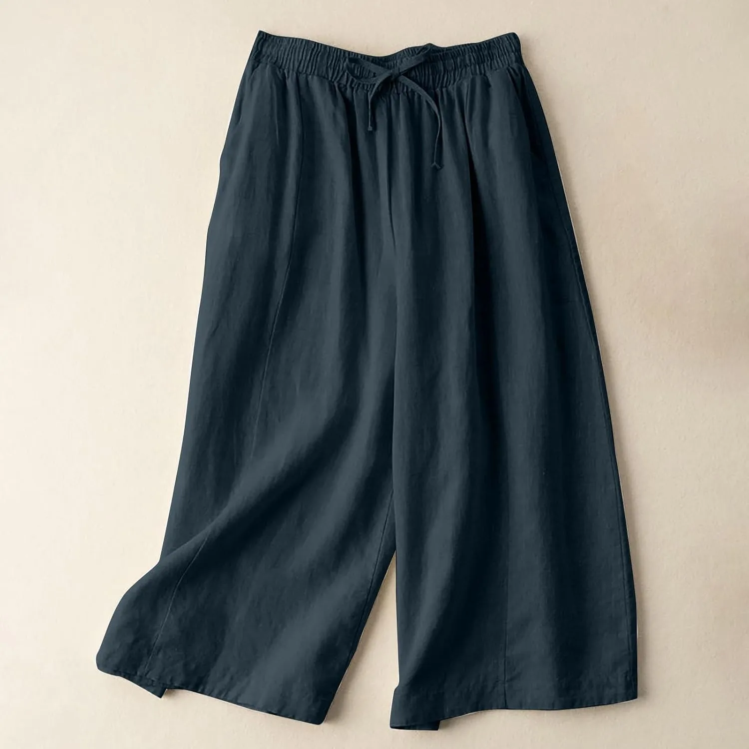 Womens Linen Pants Waist Drawstring Straight Leg Trousers 2025 Summer Loose Fit Comfy Cool Hiking Pants with Pockets
