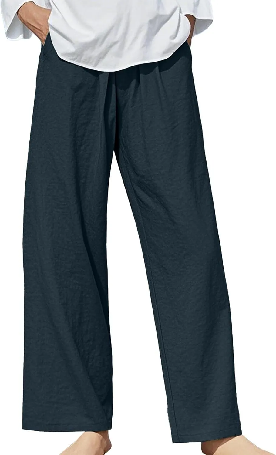 Womens Linen Pants Waist Drawstring Straight Leg Trousers 2025 Summer Loose Fit Comfy Cool Hiking Pants with Pockets