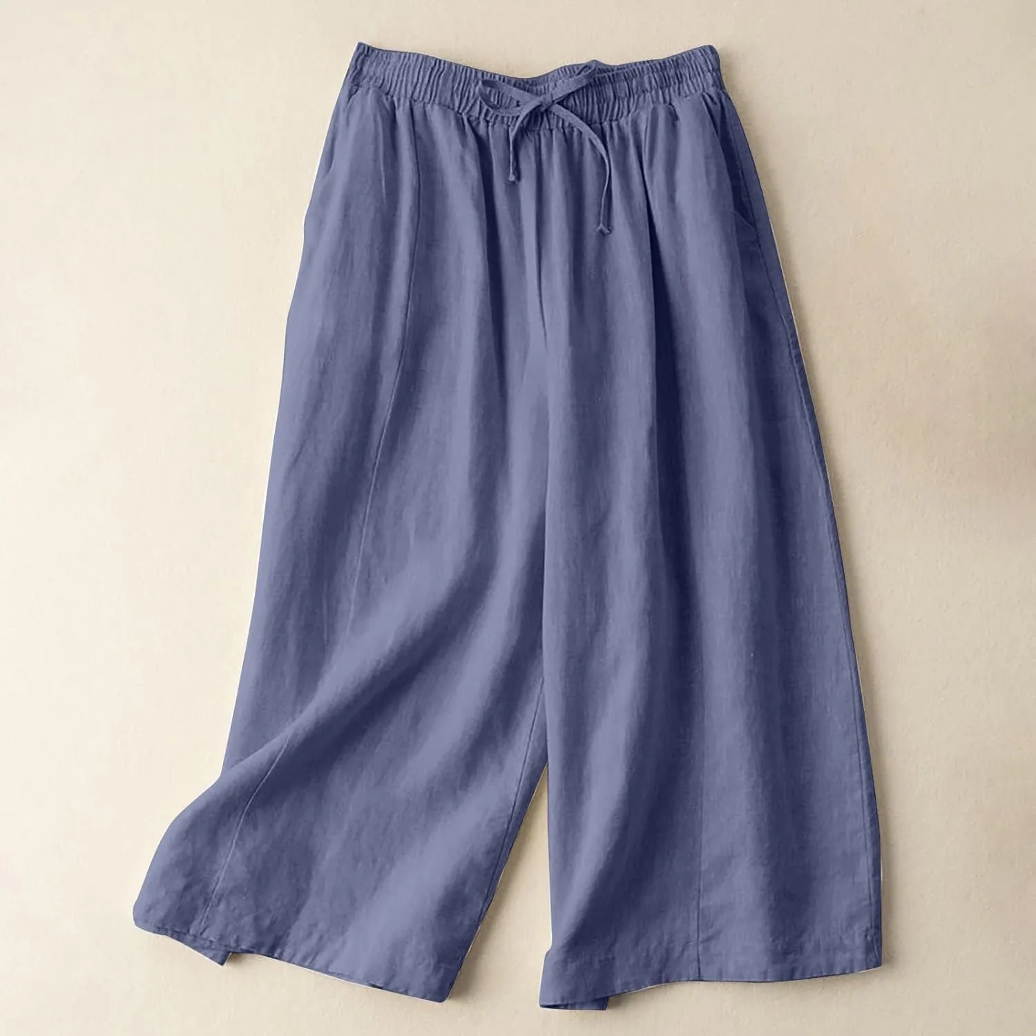 Womens Linen Pants Waist Drawstring Straight Leg Trousers 2025 Summer Loose Fit Comfy Cool Hiking Pants with Pockets