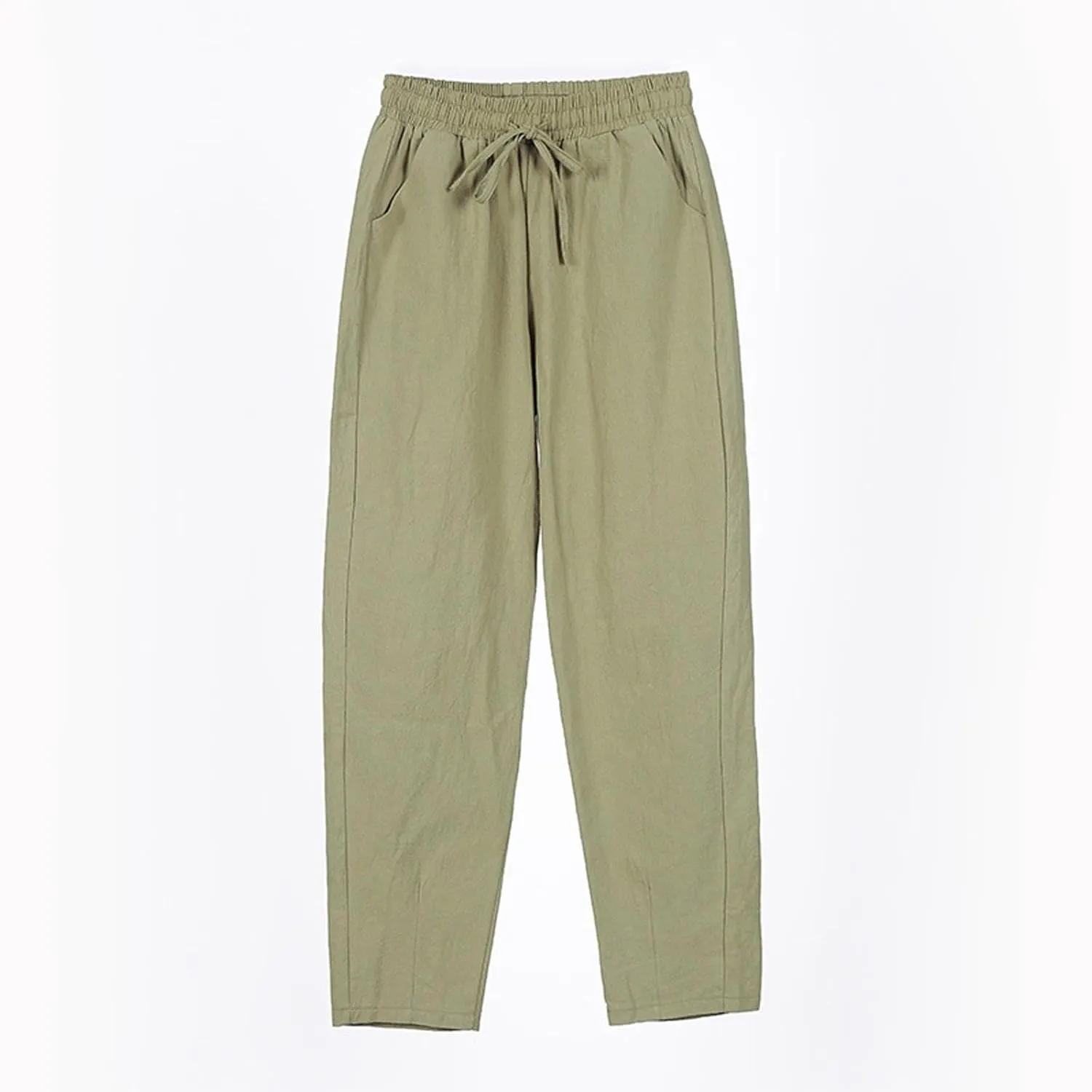 Women's Linen Straight Leg Pants Cotton Elastic Drawstring Casual Trousers with Pockets Summer Beach Lounge Pants