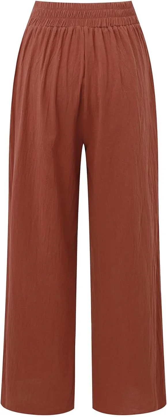 Womens Linen Summer Baggy Pants Low Waist Wide Leg Slim Fit Trousers Office