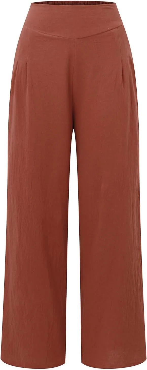 Womens Linen Summer Baggy Pants Low Waist Wide Leg Slim Fit Trousers Office
