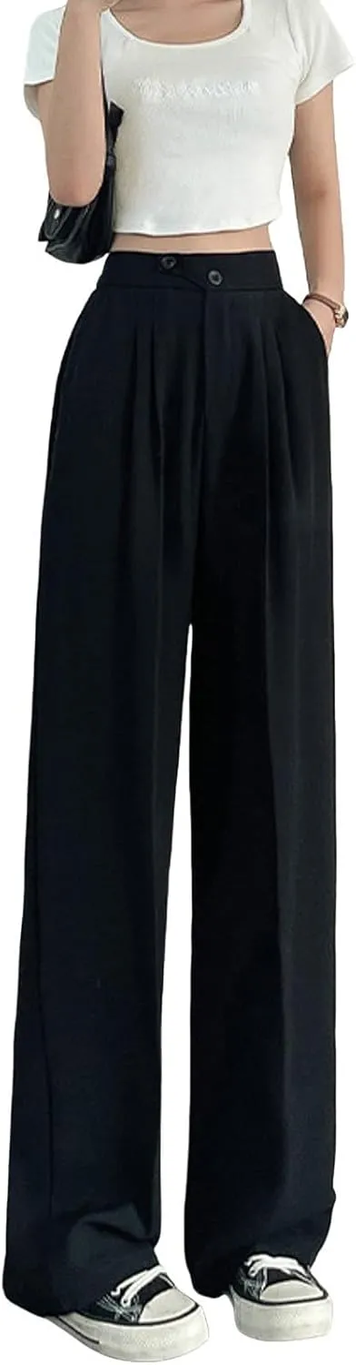 Womens Linen Summer Boho Pant Trousers Elastic Waisted Lounge Pants Plus Size Palazzo Lounge Pants Travel