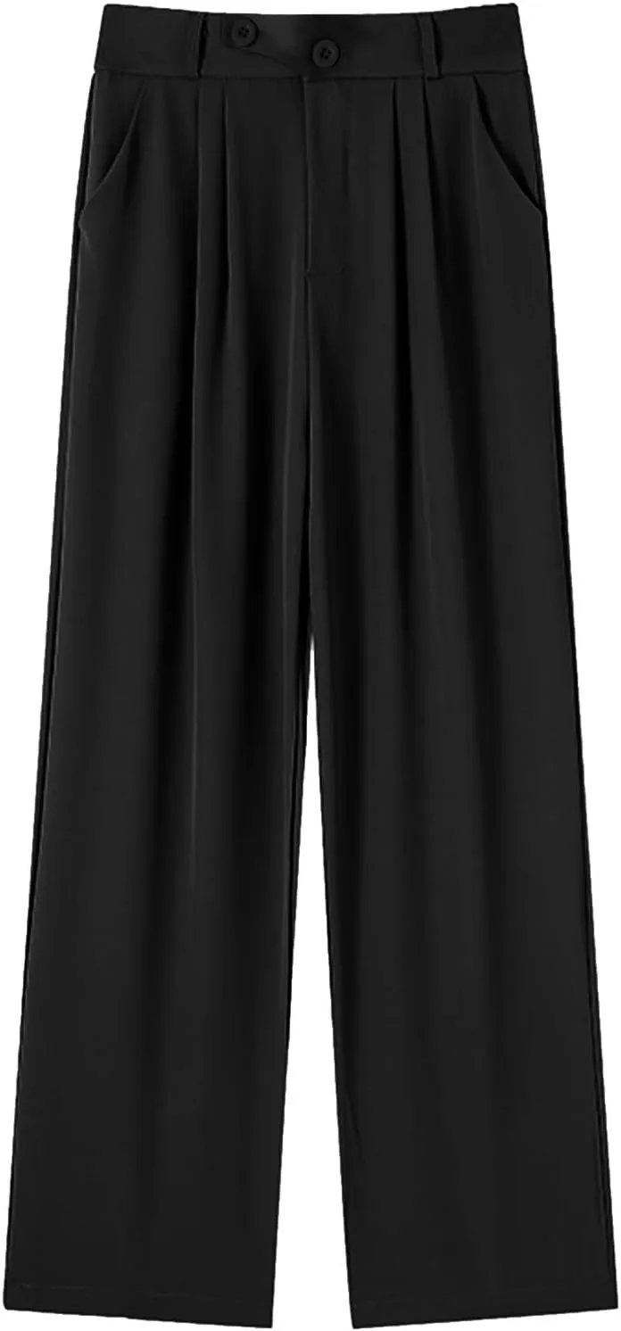 Womens Linen Summer Boho Pant Trousers Elastic Waisted Lounge Pants Plus Size Palazzo Lounge Pants Travel