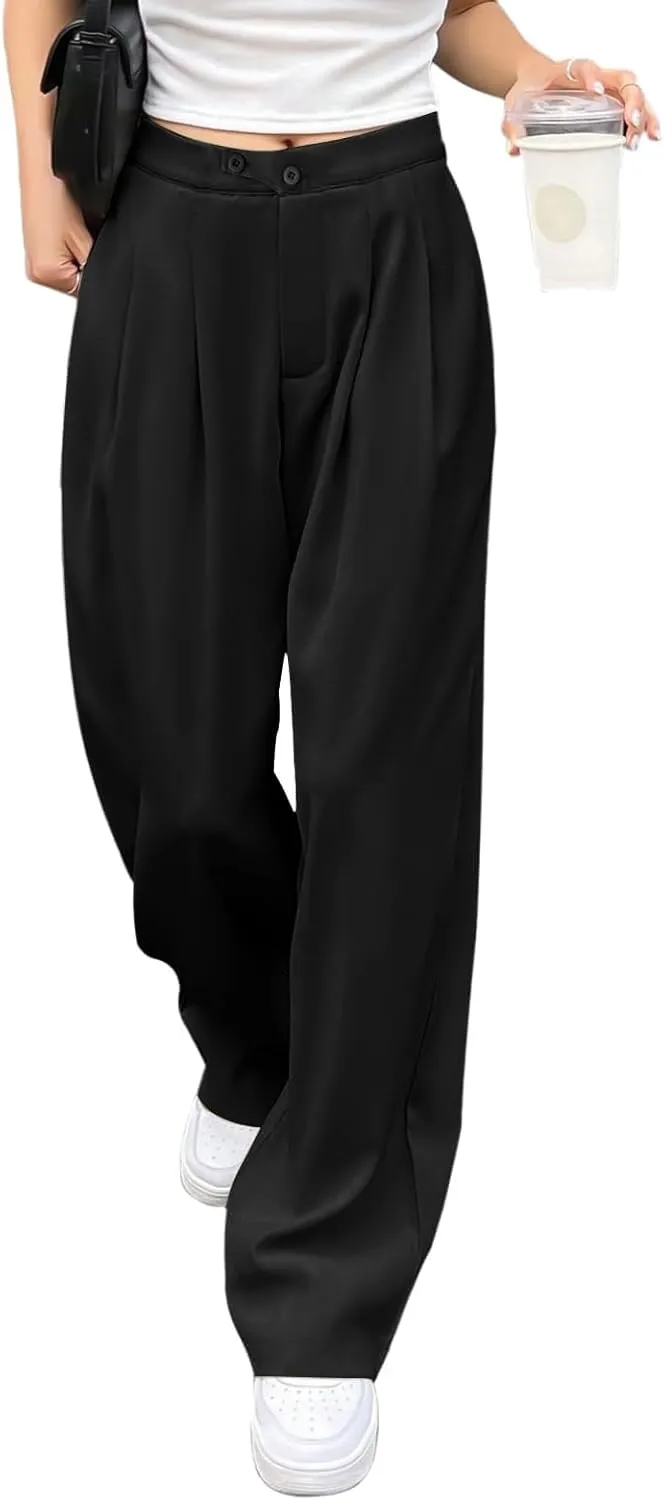 Womens Linen Summer Boho Pant Trousers Elastic Waisted Lounge Pants Plus Size Palazzo Lounge Pants Travel