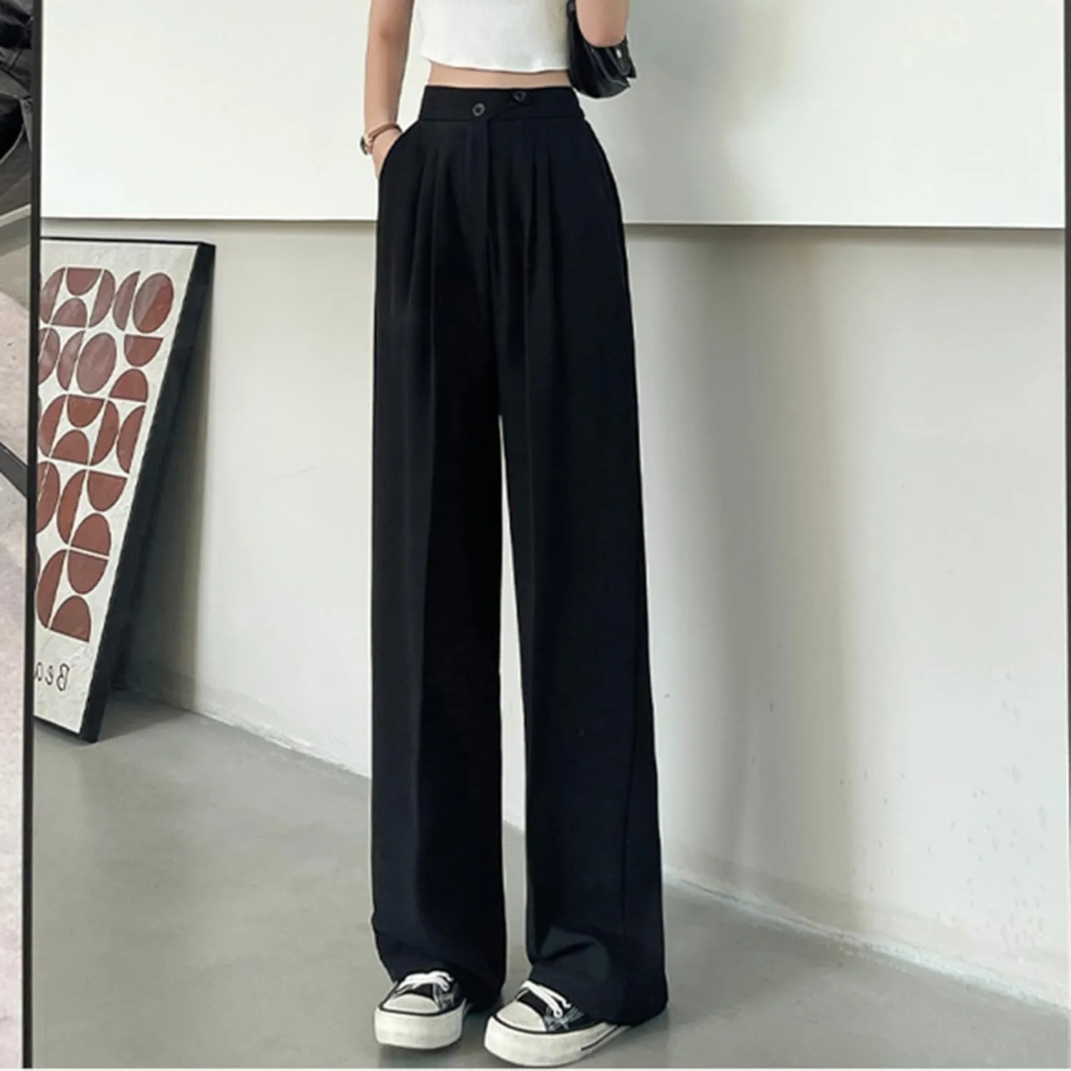 Womens Linen Summer Boho Pant Trousers Elastic Waisted Lounge Pants Plus Size Palazzo Lounge Pants Travel