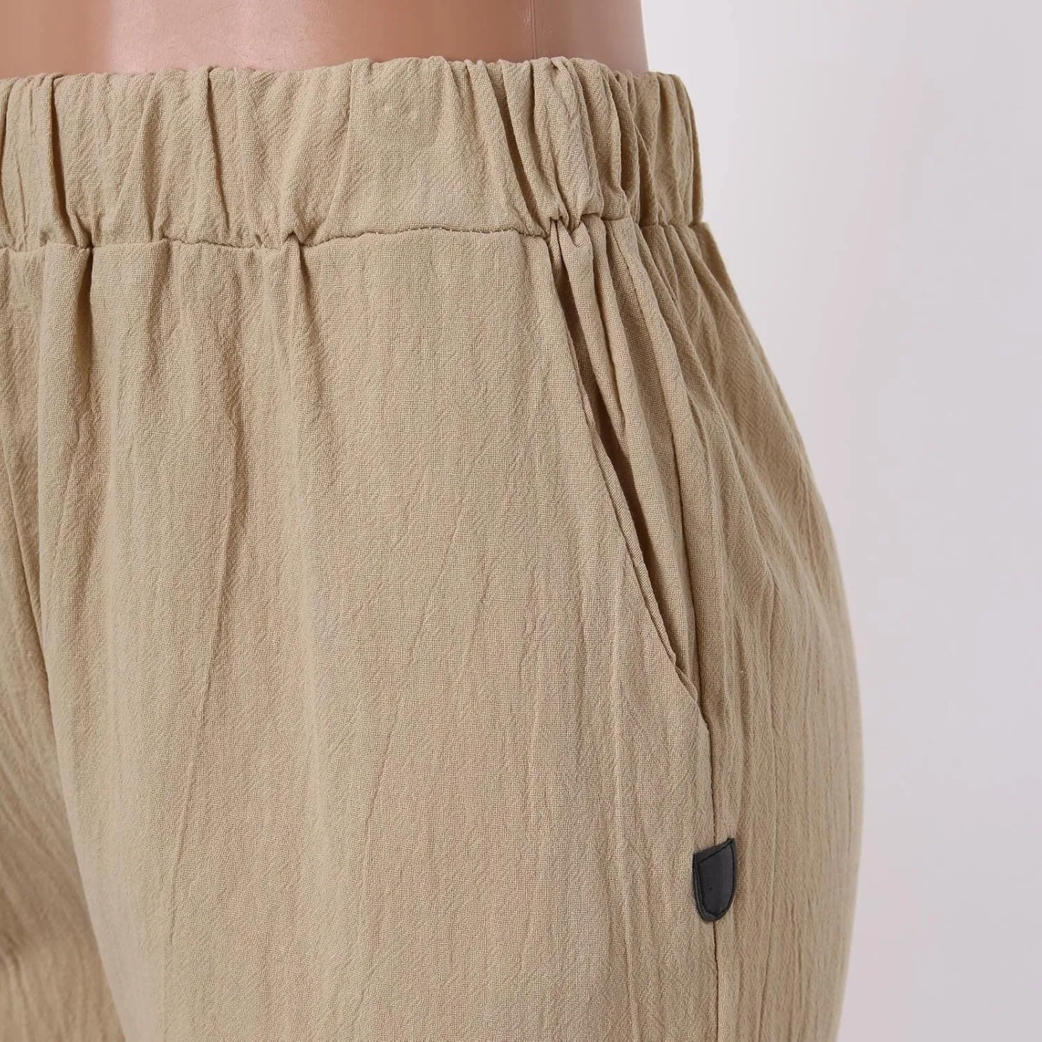 Womens Linen Summer Letter Patched Pants Elastic Waisted Stretchy Straight Plus Size Pant Trousers Vacation