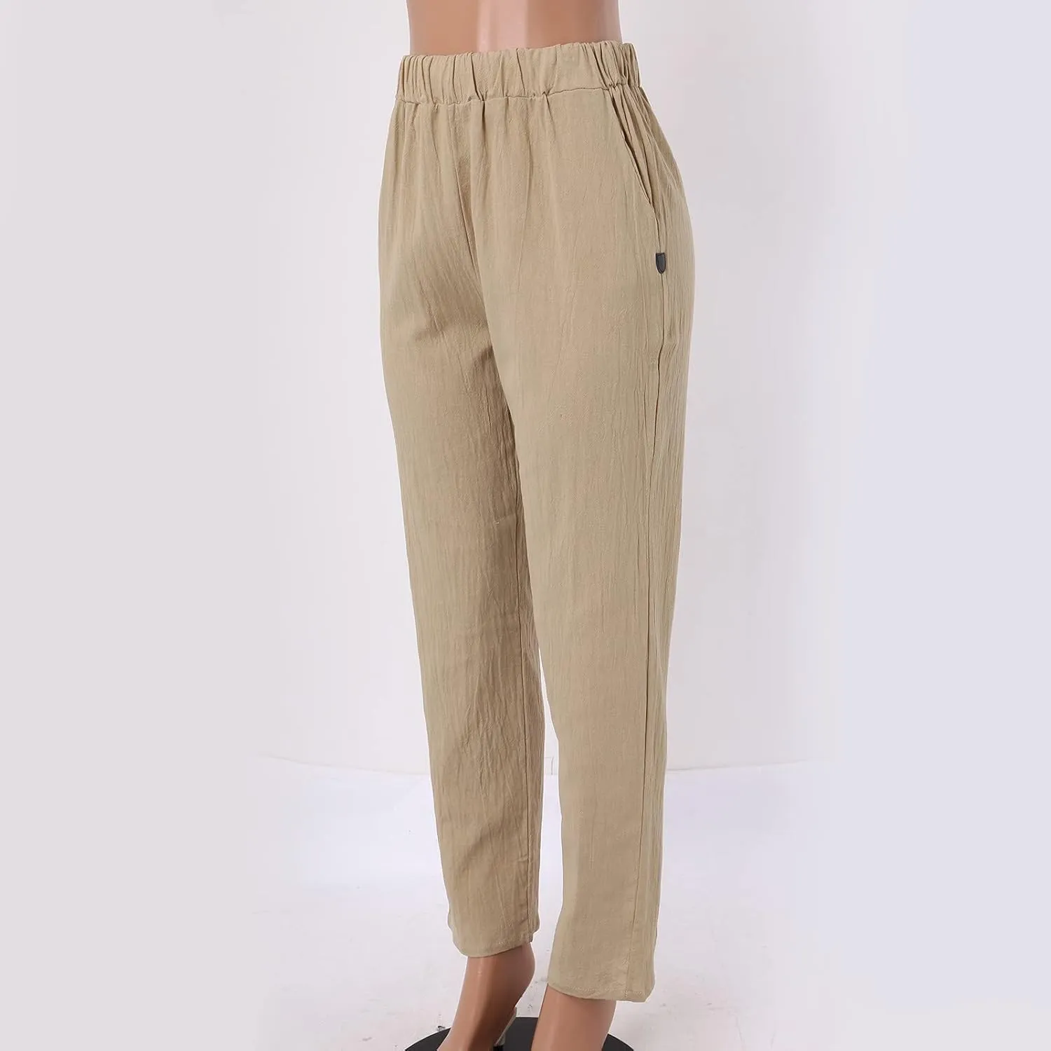 Womens Linen Summer Letter Patched Pants Elastic Waisted Stretchy Straight Plus Size Pant Trousers Vacation