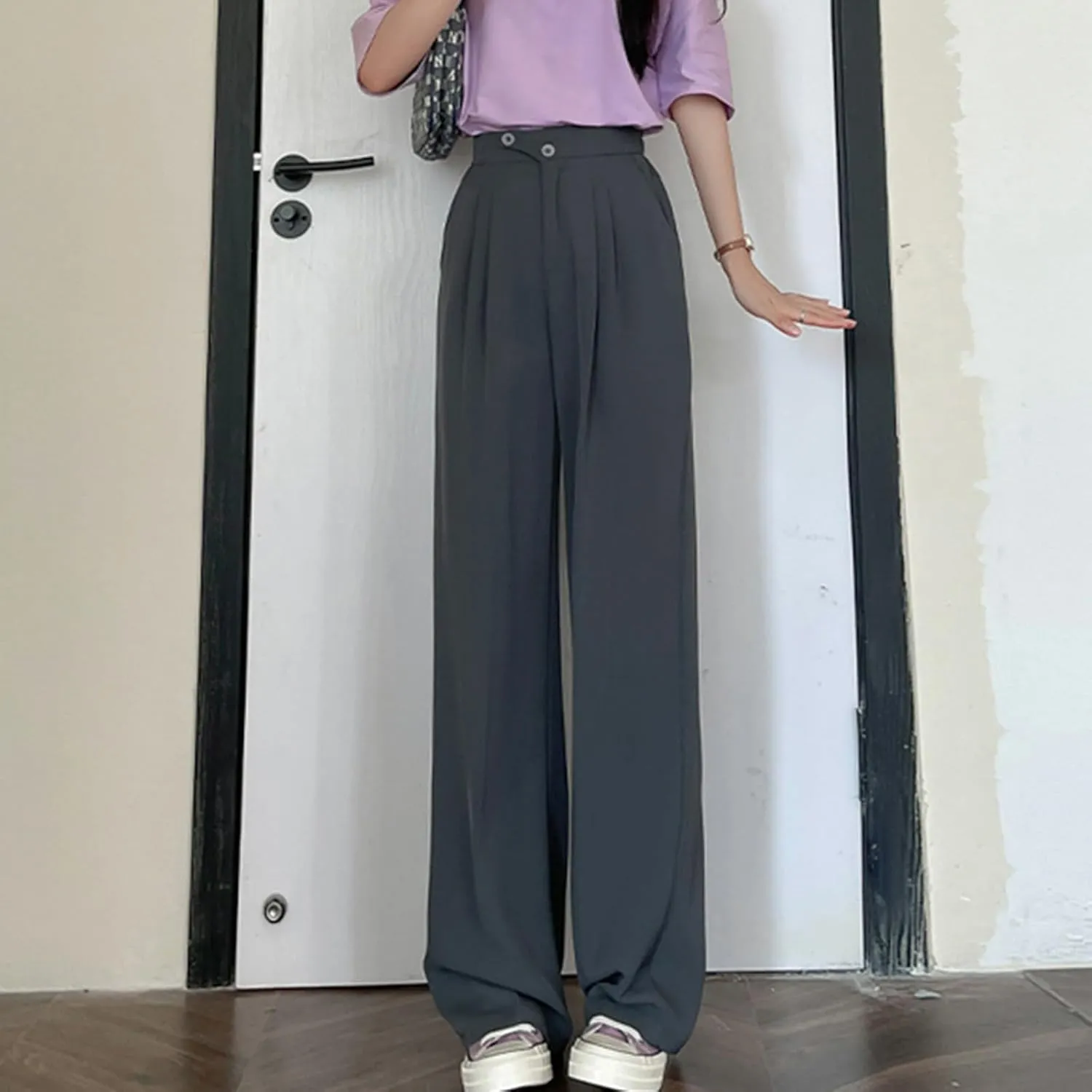 Womens Linen Summer Palazzo Palazzo Pants Elastic Waisted Lounge Pants Plus Size Pant Trousers Office