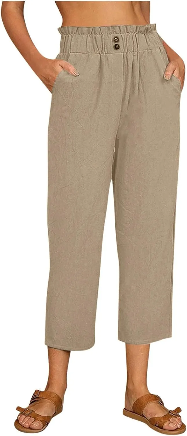 Women's Linen Summer Palazzo Palazzo Pants High Waist Wide Leg Slim-Fit Pants Travel