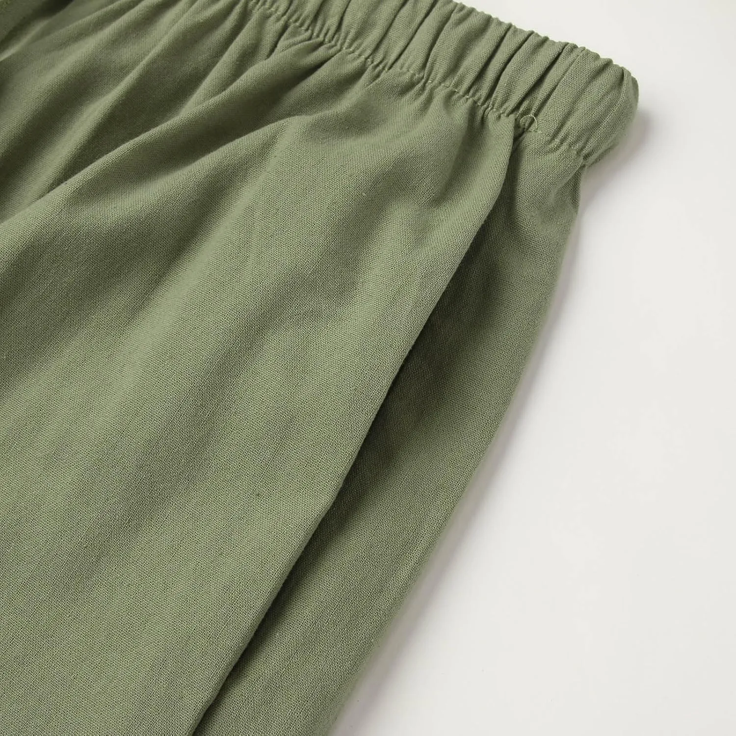 Women's Linen Summer Palazzo Pants Flowy Wide Leg Beach Trousers Drawstring Elastic Waist Pant with Pockets