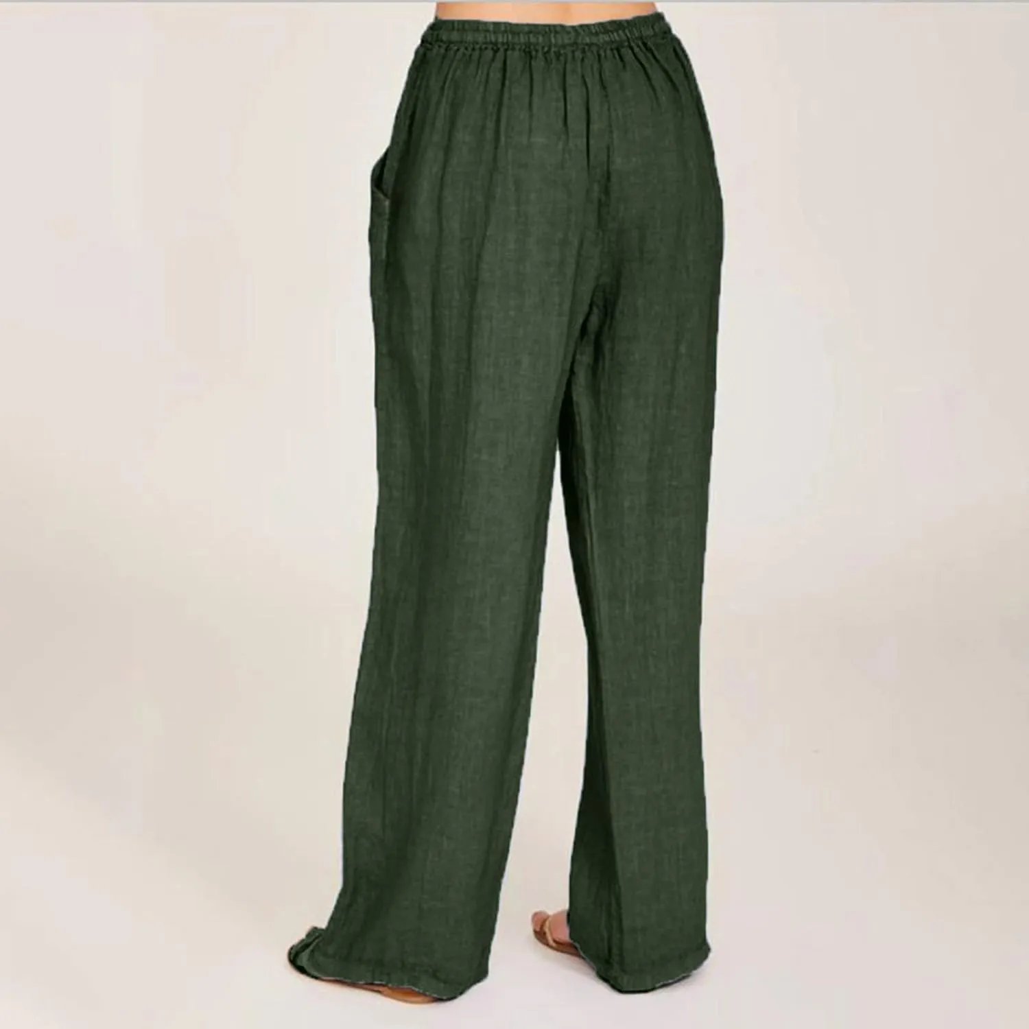 Womens Linen Summer Pull On Palazzo Lounge Pants High Waist Ankle Length Loose Fit Pants Work Business