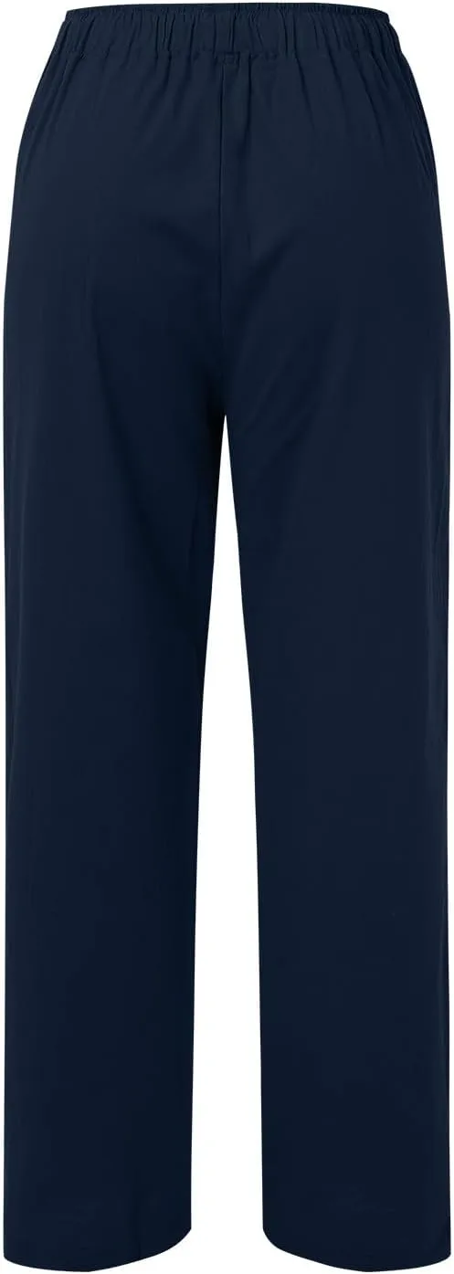 Women's Linen Summer Solid Palazzo Lounge Pants Low Waist Straight Slim-Fit Palazzo Lounge Pants Business Work