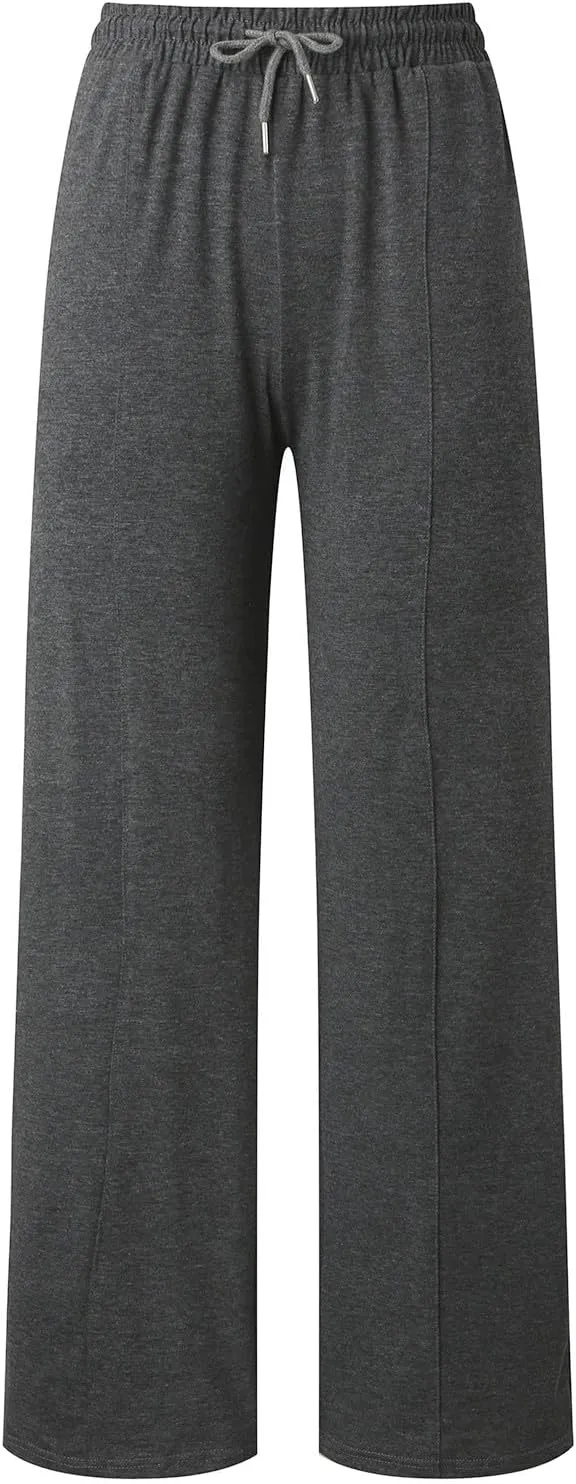 Womens Linen Summer Split Flowy Palazzo Lounge Pants Elastic Waisted Baggy Stretchy Loose Fit Palazzo Pants