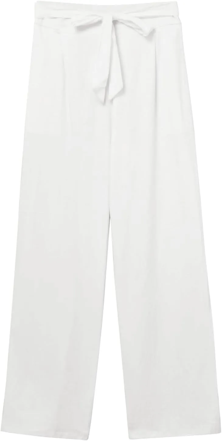 Womens Linen Summer Striped Pant Trousers Elastic Waist Wide Leg Slim-Fit Palazzo Lounge Pants Trendy