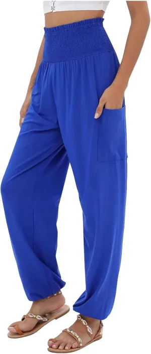 Womens Linen Summer Striped Pant Trousers High Waist Long Lounge Slim Fit Pant Trousers Beach