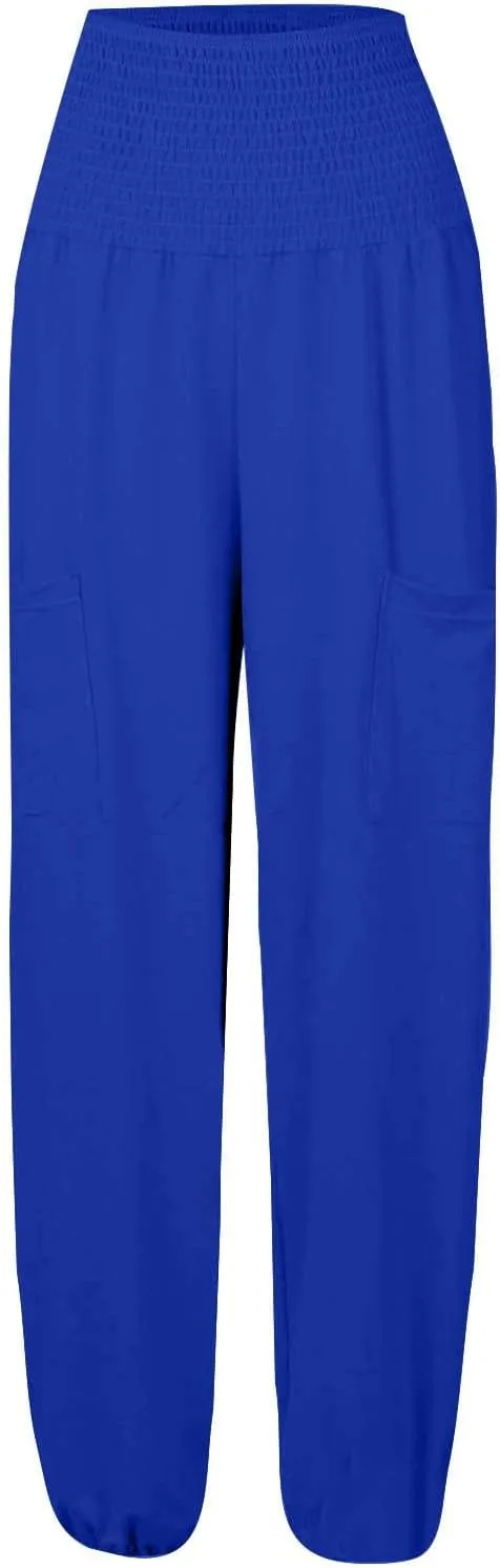 Womens Linen Summer Striped Pant Trousers High Waist Long Lounge Slim Fit Pant Trousers Beach