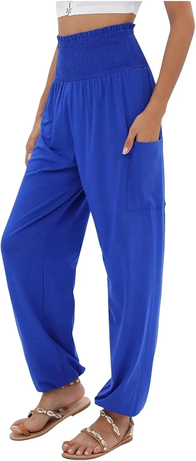 Womens Linen Summer Striped Pant Trousers High Waist Long Lounge Slim Fit Pant Trousers Beach