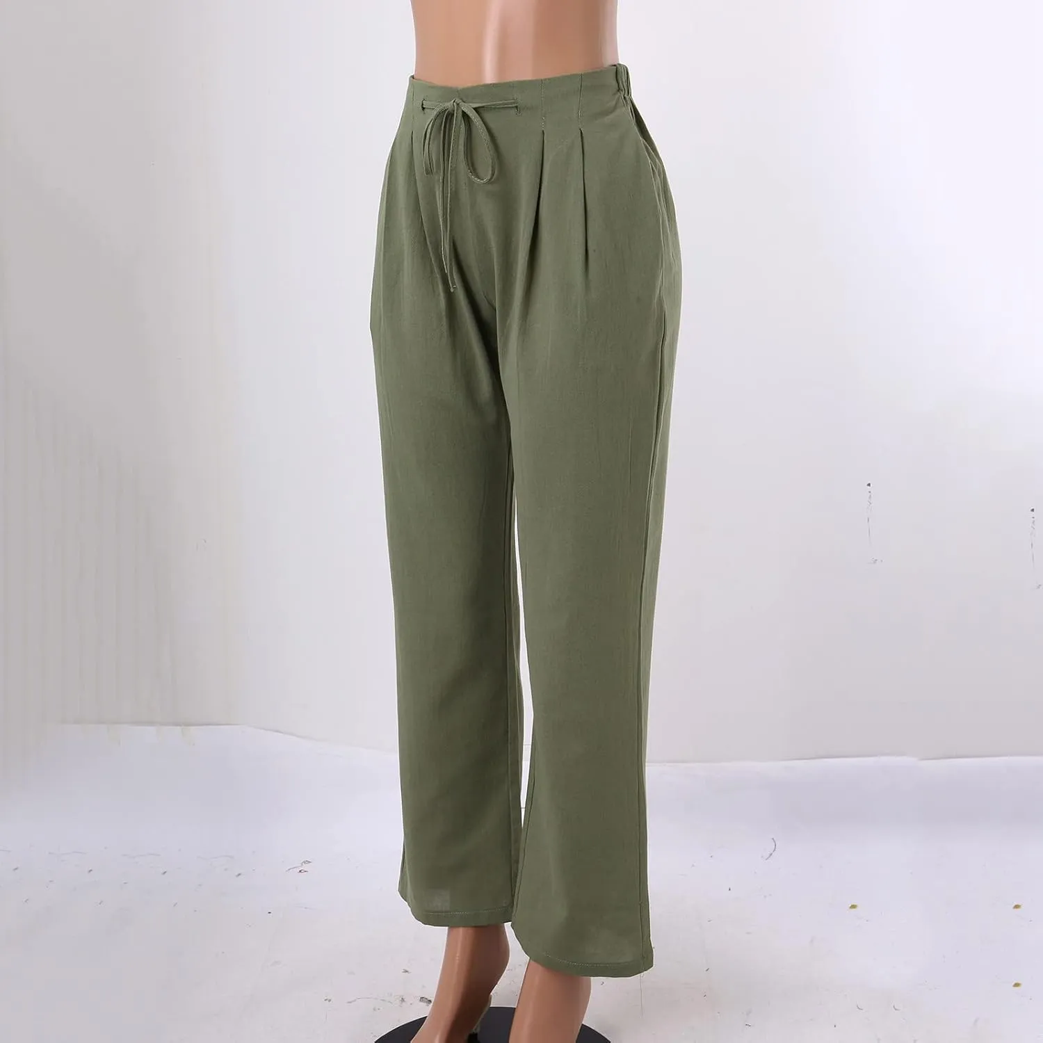 Womens Linen Summer Y2K Streetwear Palazzo Lounge Pants Low Waist Baggy Stretchy Loose Fit Trouser Business Work