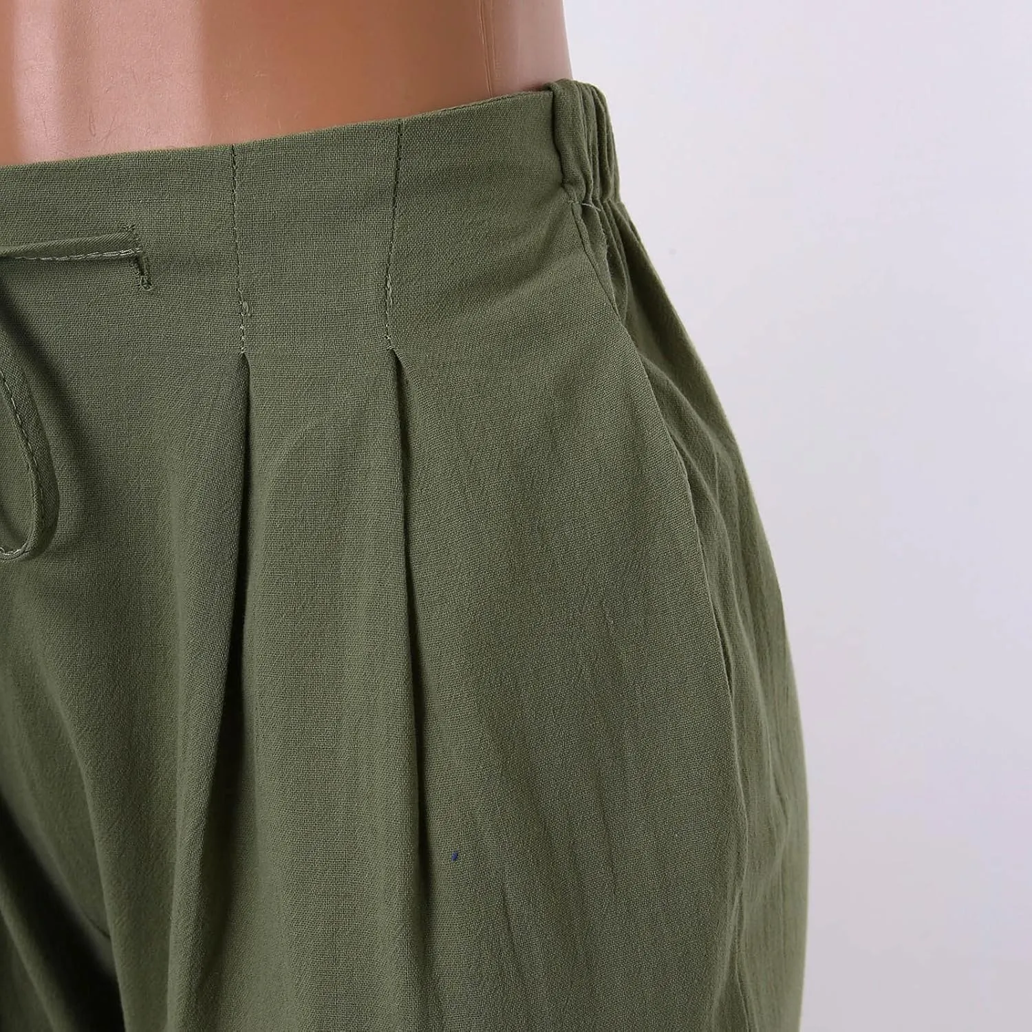 Womens Linen Summer Y2K Streetwear Palazzo Lounge Pants Low Waist Baggy Stretchy Loose Fit Trouser Business Work