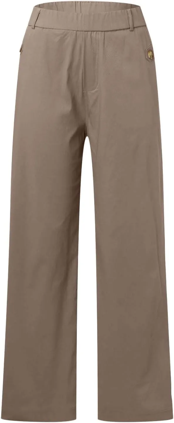 Womens Linen Summer Y2K Streetwear Palazzo Pants Elastic Waist Wide Leg Plus Size Trousers Travel