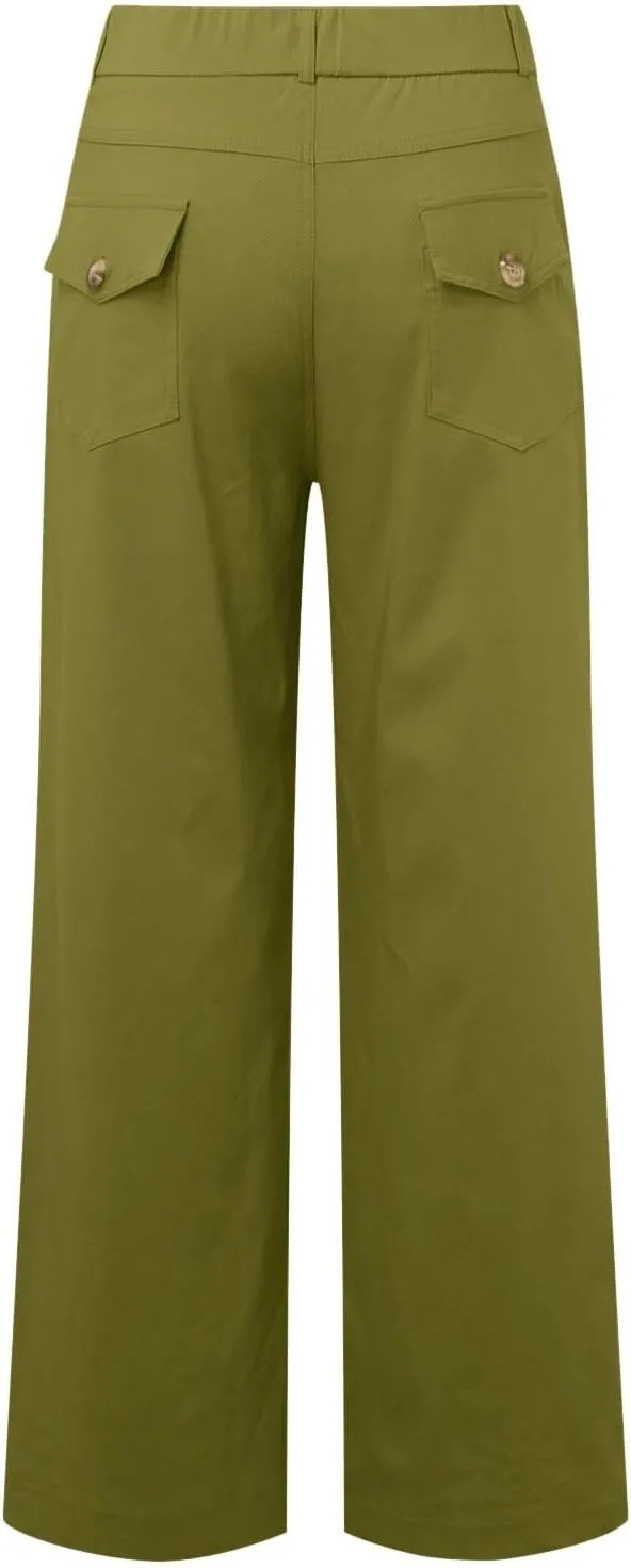 Womens Linen Summer Y2K Streetwear Palazzo Pants Elastic Waist Wide Leg Plus Size Trousers Travel