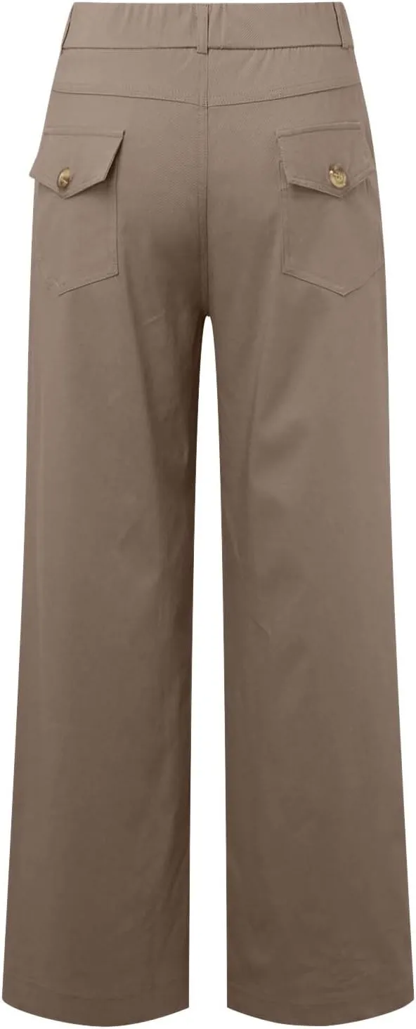 Womens Linen Summer Y2K Streetwear Palazzo Pants Elastic Waist Wide Leg Plus Size Trousers Travel
